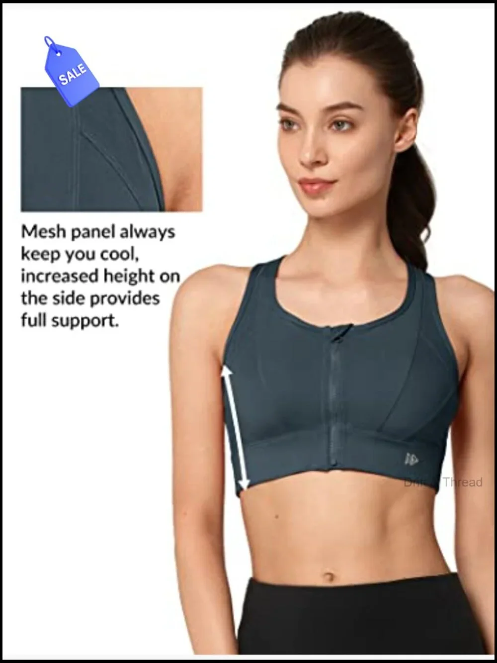High Impact Front Zip Sports Bra Mesh Racerback Full Coverage Wirefree Bra